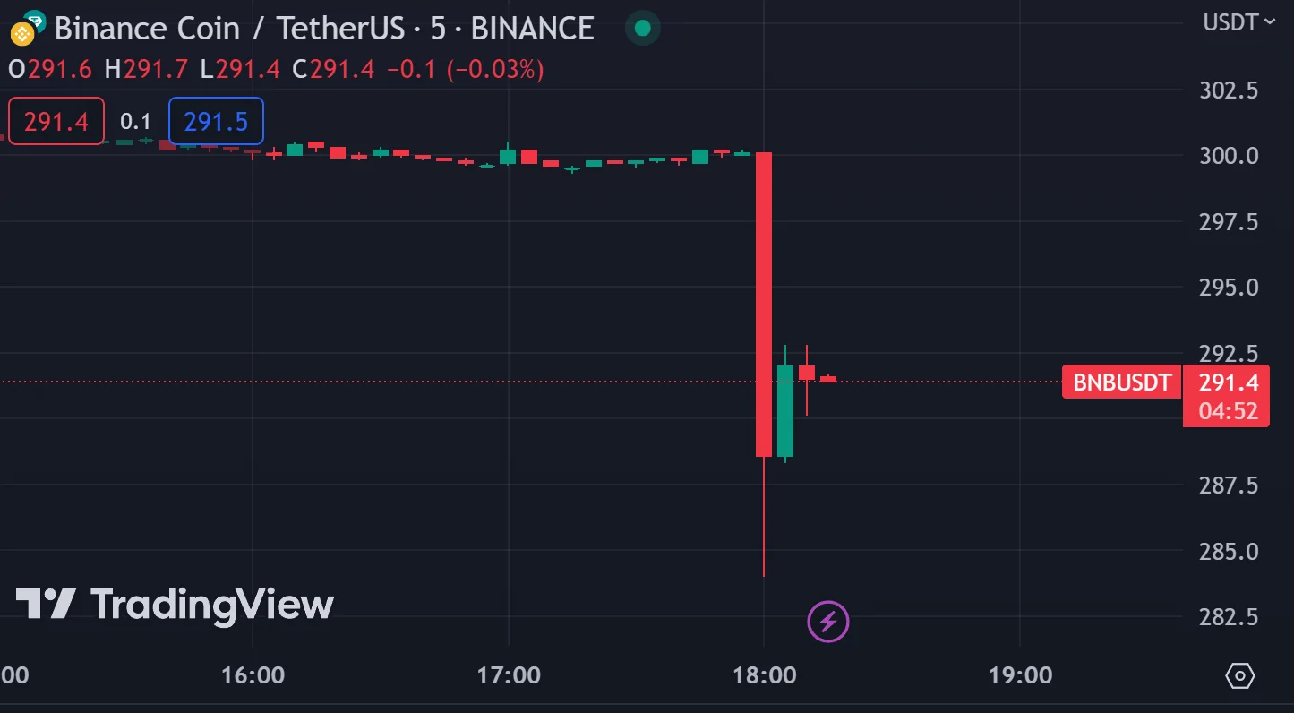 Падение BNB на 5% после сообщений о иске от SEC